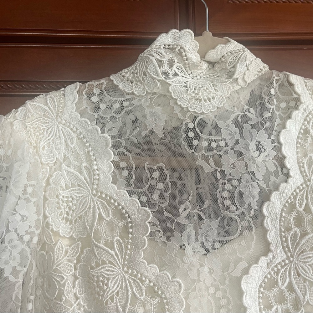 Vintage Jessica McClintock Black White Lace Dress